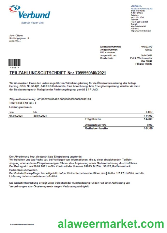 Austria Verbund Austrian Power Grid utility bill